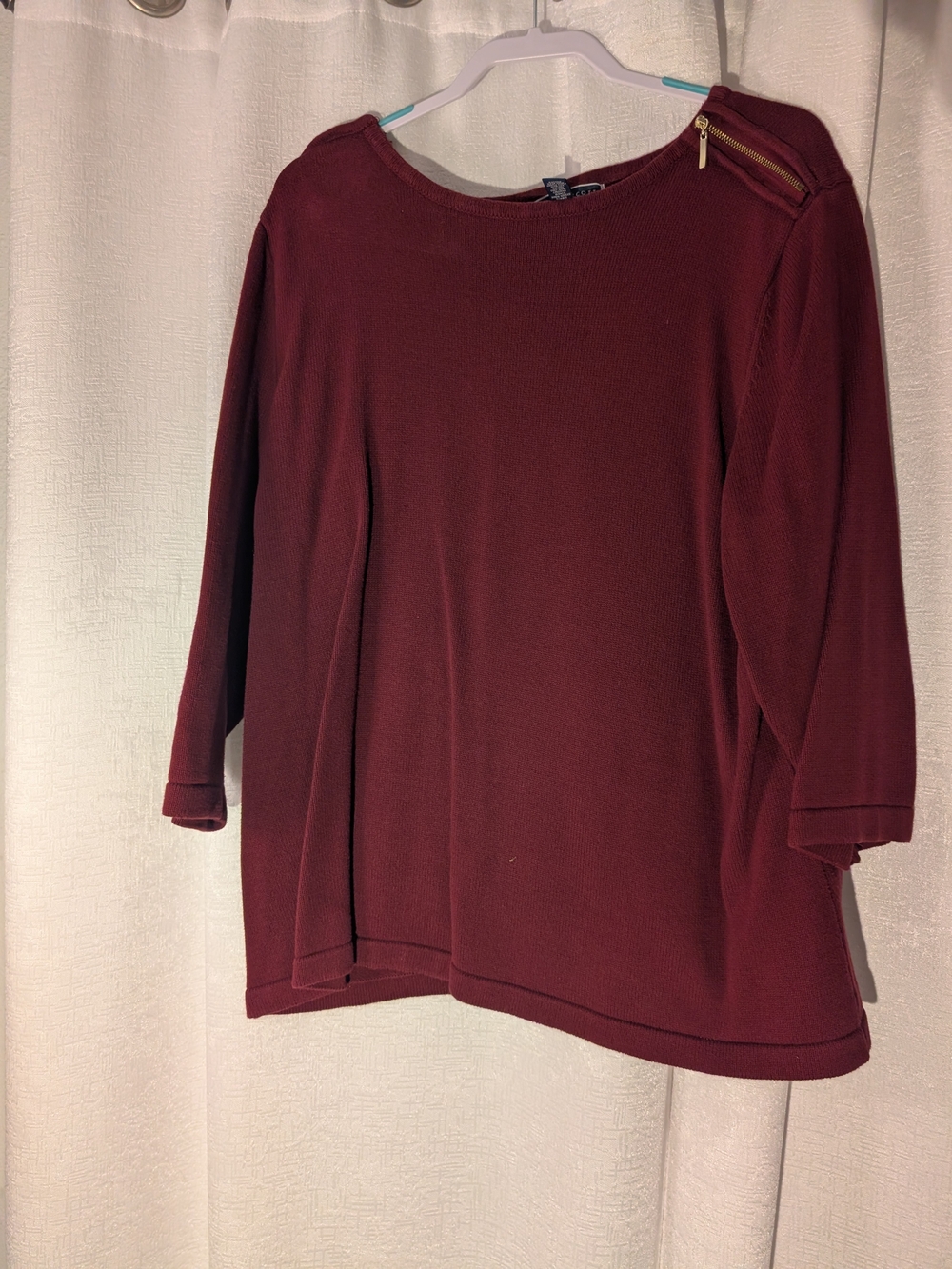 Karen Scott Burgundy Zip-Shoulder Knit Top 2X